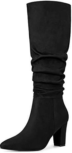 Allegra K Women's Slouched Pointed Toe Chunky Heel Knee High Boots Black 7.5 UK/Label Size 9.5 US
