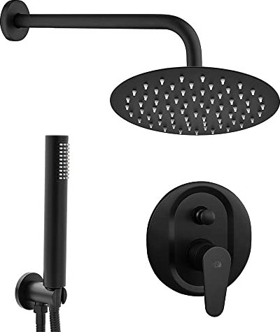 Set Doccia Completo Nero Opaco, Sistema Incasso compreso di Miscelatore con deviatore, soffione 20 cm anticalcare e Kit doccetta (Nero Opaco, Lizzy)