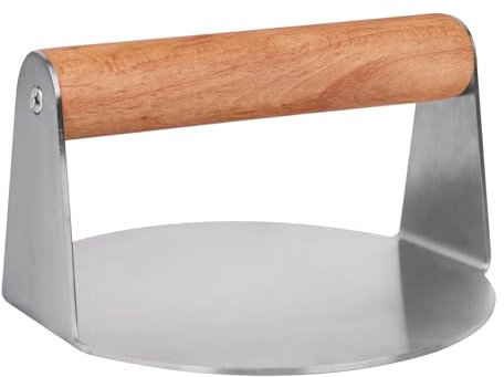 Mallez Smash Burger Press, 5.5 inch Food-Grade 304 Stainless Steel Burger Press with Wood Handle, Heavy Duty Burger Smash for Flat Top Griddle Grill Cooking Steaks BBQ Sandwich