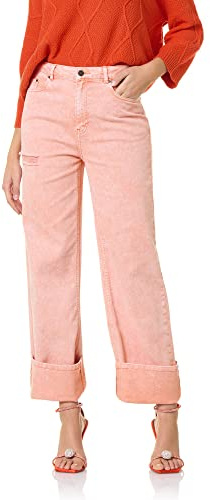 Goldenpoint Straight Acid Washed Leggings för kvinnor, Röd, L