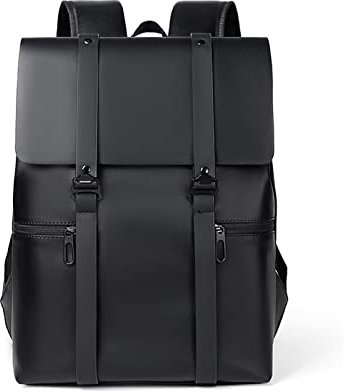 FANDARE Men Laptop Backpack Business Daypack Boy College School Bag Waterproof PU Leather Rucksack Teacher Travel Bags Lightweight School Bag for College Sports Stylish Bookbag Black