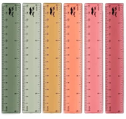 Mr. Pen- Plastic Ruler Set, 6 Pack, 6 Inch, Vintage Colors, Easy-to-Read Markings, Scratch-Resistant Design, Durable Transplant Rulers for Crafting Office & School, School Supplies