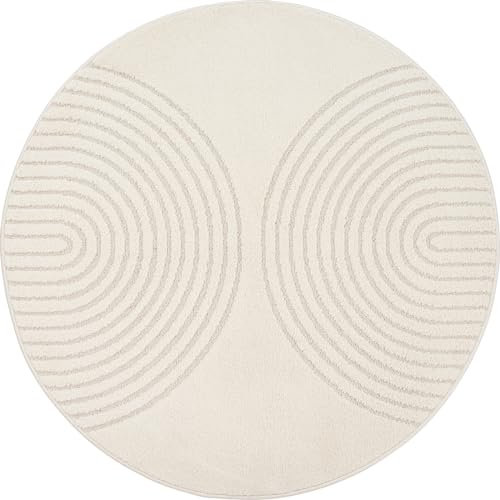 the carpet Elisa moderner Wohnzimmer Teppich, geometrisches Design, hohe Flordichte und angenehm weich, Creme, 120 cm Rund
