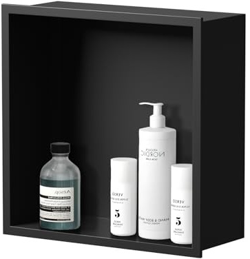 LIVIGLOW 304 Stainless Steel Recessed Black Shower Niche Single Shelf 12x12 Inch Wall-Inserted, Waterproof Rustproof Bathroom Shower Niche Insert No Tile Needed, for Shower & Bathroom Storage