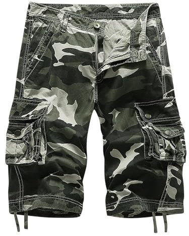 Camo Cargo Shorts for Men UK Sale Camouflage Combat Shorts with Multi Pockets Summer Workwear Loose Fit Drawstring Bottoms Casual Short Pants for Walking, Running, Fishing, Hiking & Camping