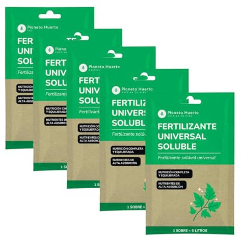 Planeta HUERTO | Fertilizante Universal Soluble 5 Sobres para 25 litros –Fertilizante Universal Abono NPK Completo con micronutrientes para Todo Tipo de Plantas