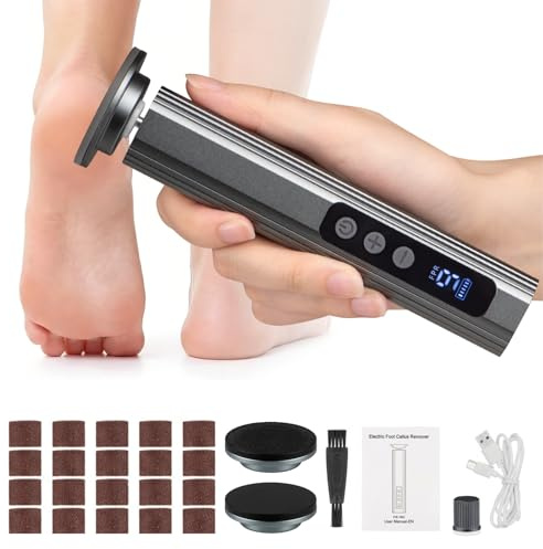 Pettidot 2 en 1 Lima Electrica Pies Durezas Inalámbrica 2600mAh con 9 Velocidades Ajustables, Maquina Quita Callos Pies 2 Placa Pulido de Vidrio Nano, Limador de Durezas Electrico, Gris