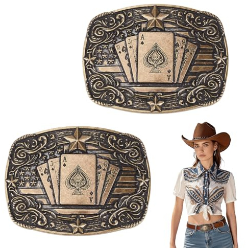nbeads 2 st Western bältesspänne för män, 89 x 67 mm cowboy bältesspänne västerländsk design spelkort bältesspänne för herrarbete, rodeo, utomhusaktiviteter, Antik brons, 89x67mm