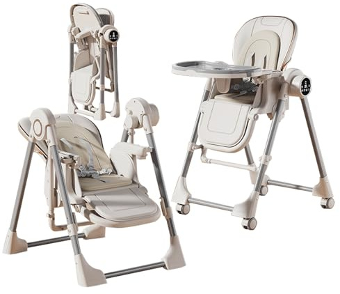 MoLi Elettrico Bluetooth Intelligente Pelle PU Seggiolone, Seggiolino Pappa Sedia con Funzione di Dondolo, Seggiolone Pappa Vassoio a Doppio Strato (E8121 White)