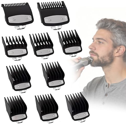 BIVYAX 10 Piezas Peines Guía para Cortapelos con Diseño Antiquemaduras, Accesorios Profesionales para Barbería y Afeitadoras Corporales, Compatibles con la Mayoría de Maquinillas (Negro)