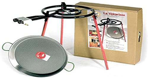 Vaello La Valenciana Eco Paella Set, 46cm Polished Pan, 400mm Gas Burner, Tripod