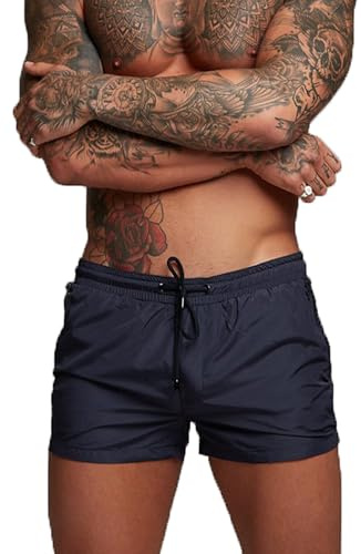 TMEOG Costume Uomo Mare Costumi da Bagno Piscina Nuoto, Pantaloncini Uomo Sportivi Palestra Running Pantaloni Corti Estivi Calzoncini Corsa Surf con Tasca a Cerniera(Blu Scuro,M)