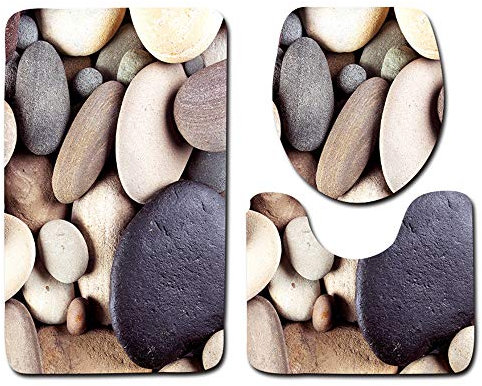 EU-VV Badematte 3 Stück Anti Slip Schnell Trocknende Badematte + Contour Rug + Deckel WC-Abdeckung Strandmuschel (Stein)