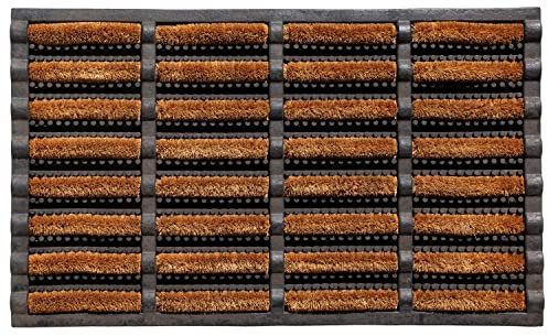 GadHome Tapis d’entrée Coco Anti Boue, Marron Noir 45 x 75 cm | Paillasson d’Extérieure Résistant | Tapis d'Entrée Absorbant Fibre de Coco/Caoutchouc | Nettoyage Facile