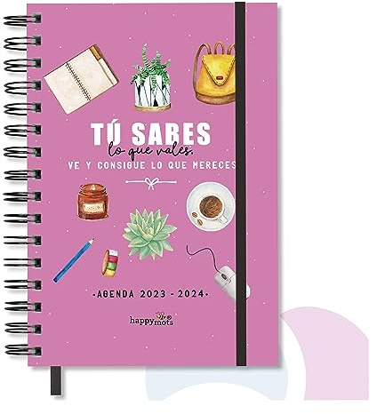 Agenda escolar 2024 Happymots | Agenda semana vista 12 meses completos | Agenda anual 2023 2024 desde septiembre 2023 a agosto 2024 | Incluye Planificador, Calendario y Stickers | Tamaño A5