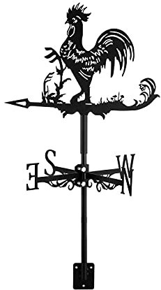 Dyna-Living Weather Vane Vintage Metal Weathervane Wind Direction Indicator Weather Vane Black Decor for Garden Yard Roof Wedding (Black Roooster)