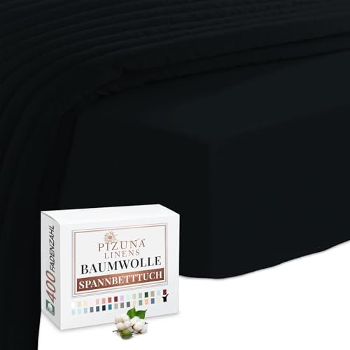 Pizuna Baumwoll-Spannbettlaken mit Fadenzahl 400 Schwarz 150x200, 100% langstapeliges, Mako-Satin-Gewebe-Bettlaken ideal für MatratzengröÃŸen 135x200cm, 140x200cm & 145x200cm