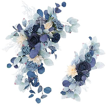 RNCOZE Künstliche Rosen-Blumen-Girlande, 2 Stück, blaue Seidenpfingstrosen, Hochzeitsbogenblumen, Willkommensschild, Blumengirlande für Hochzeit, Heimdekoration, S, L