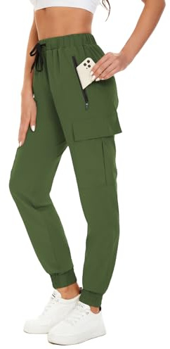 FANGJIN Femme Taille Haute Cargo Été Bande Élastique Jogging Yoga Pants Grande Taille Carotte Multipoche Séchage Rapide Pantalon Vert Armée XL