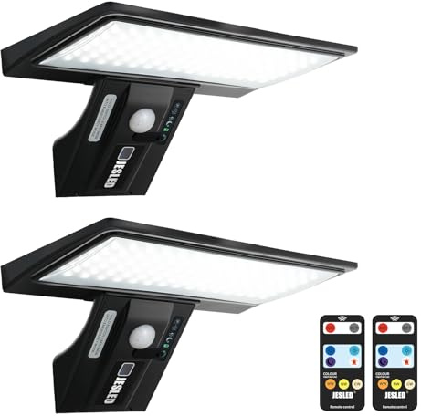 JESLED Utomhus solbelysning,2 Pack 90 LED solsensor säkerhetsbelysning, solbelysning vattentät 2600mAh, USB-laddning, solväggslampa, för trädgårdsstaket, gård, garagepassage