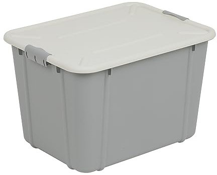 BranQ Home essential, 30 Litre Heavy Duty Large Storage Box with Clip Locked Lid, BPA Free Plastic Stackable Storage Box, Ideal For Garage and Home Storage, 44.7 x 34 x 29.3 cm (LxWxH) - Light Grey