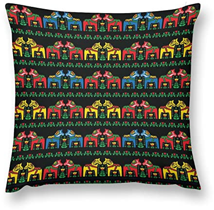 Federa per cuscino con motivo folk svedese con dala e cavallo stampato, per donne e uomini, 50,8 x 50,8 cm