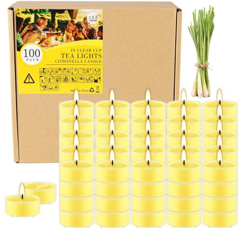 3.5-Hour 100Pack Yellow Tealight Candles, Outdoor and Indoor Summer Scented Candle,Natural Soy Wax Candle for Home Patio Garden Yard Balcony,BBQ Birthday Emergency