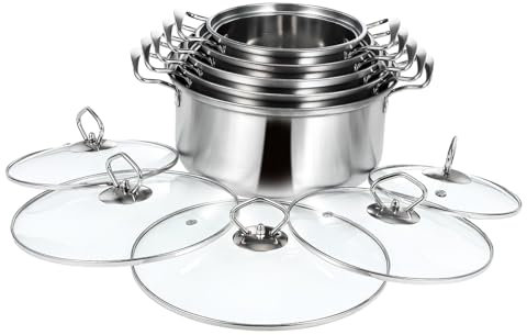 GRIRIW 5juegos Ollas Inoxidable Para Cocción Cacerolas Con Tapa De Set De Olla Para Guiso y