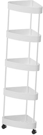 perfk Estante de Esquina de Piso de pie con Ruedas estantería de Cesta de Drenaje de Gran Capacidad para el baño de la Ducha de la Cocina Estante, 5 Niveles Blancos