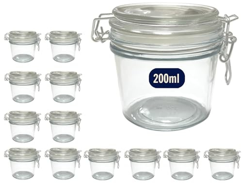 Greenatural 12x Barattoli Vetro Ermetici | 12x200ML | Set Vasetti Contenitori per Alimenti con Coperchio e Chiusura a Clip | Barattolo per Dessert, Alimenti, Conserve