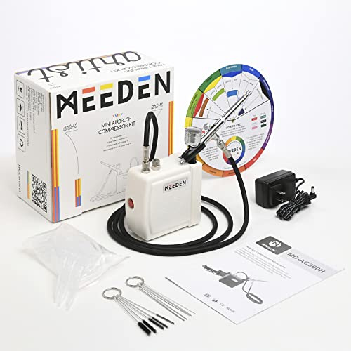 MEEDEN Compresor de aire para aerógrafo con manguera de aire de 1.8m: Compresor de aerógrafo inalámbrico con parada automática y cepillo de limpieza para modelo, tatuaje, grafiti, pintura, decoración