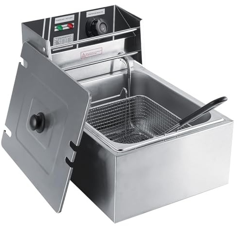 Electric Fryer 6L Stainless Steel Frying Basket With Lid | Commercial Kitchen Use, Stainless Steel, 6L, Basket, Food Service, Frying Machine, For Chips Fries Donuts