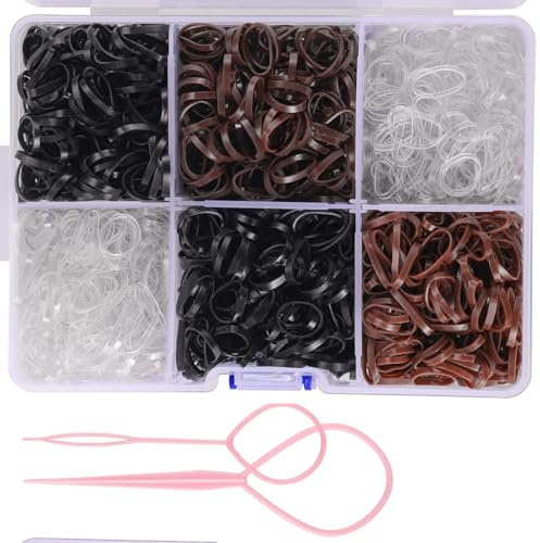 WUBAYI 2500 Pezzi Piccole Gomme per Capelli, Elastici Invisibili Trasparenti/Neri/Marroni, Gommini per Donne Ragazze Bambini Uomini, Fascette Morbide per Acconciature Bimbi/Matrimonio