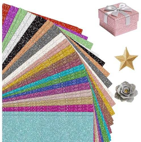 Lot de 40 feuilles de papier pailleté pour travaux manuels, 20 couleurs, papier à paillettes colorées A4, 250 g/m², papier de bricolage pour travaux manuels, anniversaires, mariages, projets de