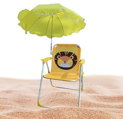 Glugahrif Chaise pliante de plage et de camping pour enfants | Chaise avec protection solaire et parapluie intégré – Siège portable pour extérieur, jardin, piscine et pique-nique