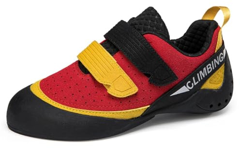 omcam Kids Teenagers Beginner Rock Climbing Shoes for Sport & Gym, Ladies Lightweight Breathable Mesh Indoor Bouldering Shoes,Red,3.5