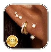 ZNBOH 3 Paires Boucles d'oreilles Argent 925 Femme Fille Clou d'Oreilles | Creoles Plaqués Or 18 Carats,Hypoallergénique,Zirconium Papillon Trefle,Piercing Helix Cartilage Boucle Oreille,Cadeau Bijoux