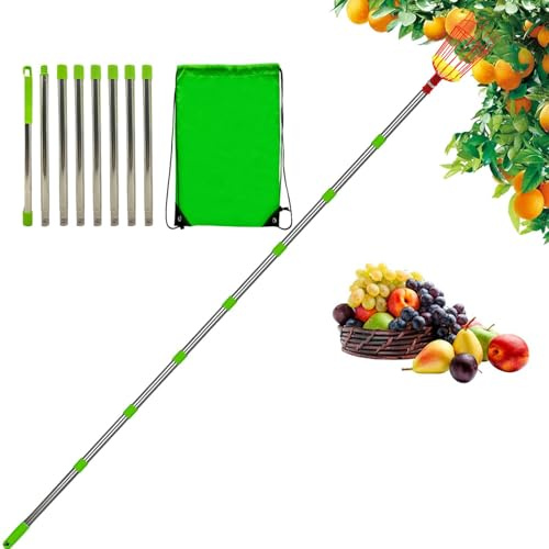 Fruit Picker Basket – Telescopic Picker Pole Stainless Steel with Basket, Portable Rustproof Detachable Lightweight Fruit Piicker for Plum, Pear, Designed to Help Reach High Branches Safely