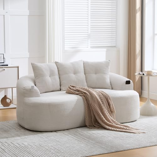 Canapé 2 Places canapé en Tissu Bouclette 164 cm avec Dossier et Assise incurvés, entièrement compressé, Sofa Moderne pour Chambre, Appartement, Petit Espace, Aucun Assemblage requis (Chenille, Beige)