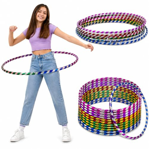 SixHawks Hula Hoops for Kids and Adults Fitness Exercise Hoop for Weight Loss Workout Coordination Durable Lightweight Glitter Hula Hoop for Dance Gymnastics Indoor Outdoor Play 75cm