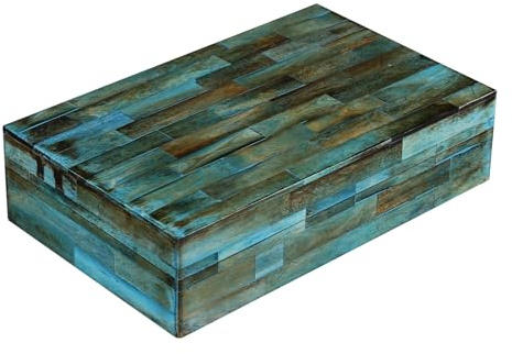 Handicrafts Home Decorative Storage Box with Lid- 8x5x2” Small Keepsake, Trinket Box, Memory Box- Decorative Boxes for Home Decor, Centre Table, Giftable Storage Accent- Verdigris
