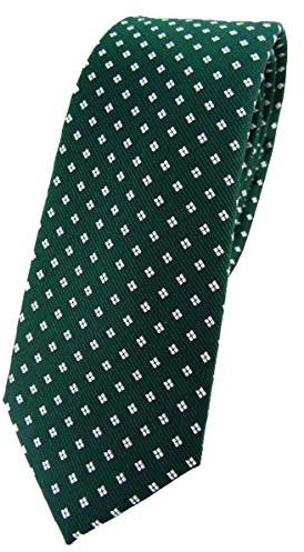 TigerTie – Cravatta sottile di design, in seta, con motivo a pois verde, verde scuro, bianco argento. Taglia unica