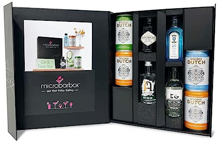 MicroBarBox Gin and Tonic Gift Set in a Premium Luxury Gift Box | including Hendricks, Bombay Sapphire, Anno & Edinburgh Gin | Gin Gifts, Gin Gifts for Women, Gin Gifts for Her