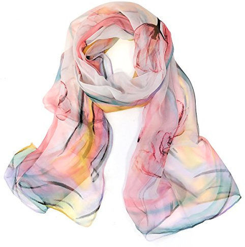 allydrew Wrapables® Lightweight Sheer Silky Feeling Chiffon Scarf, Pink Floral