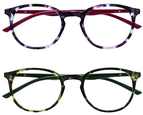 OPULIZE Met Lesebrille 2er Pack Schlank Runder Rahmen Federscharniere Kratzfest Lila Grün Herren Damen RR60-56 +3.00