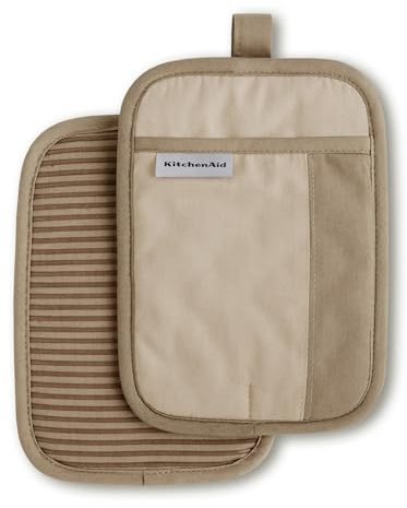 KitchenAid Beacon Two-Tone Non-Slip Pot Holder Set, Milkshake/Beige, 7x10, 2 Piece