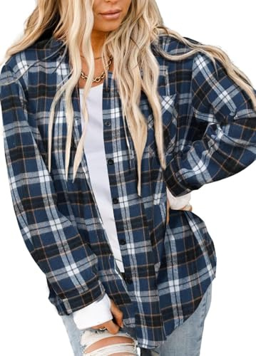 Asiertiy Womens Buffalo Flannel Plaid Shirts Jackets Button Down Blouse Long Sleeve Loose Tops Fall Clothes Fashion Outfits