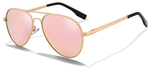 LOJUDI Lunette de Soleil Enfant - Polarisées Aviateur réglable Cadre Métallique Lunettes Soleil Fille Garçon Ado Protection UV400 6-15 ans Lunettes-Doré/Rose Miroir