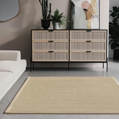 Interiyou Sisal Teppich Siena - 150x150 cm Creme - rutschfeste Unterseite mit Bordüre - perfekt für Wohnzimmer, Schlafzimmer, Kinderzimmer, Esszimmer, Küche, Flur