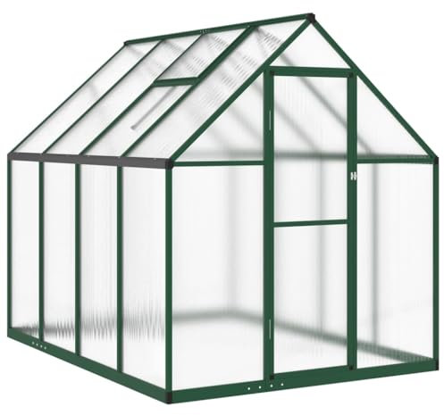 vidaXL Gewächshaus mit Fundamentrahmen, Pflanzenhaus mit Dachrinnensystem Flügeltür, Treibhaus für Pflanzen, Frühbeet, Grün Aluminimum